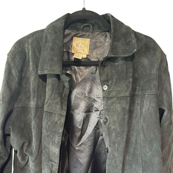 Ami Vintage Black Suede Leather Button Down Collar Shacket Jacket Size L - Picture 2 of 10
